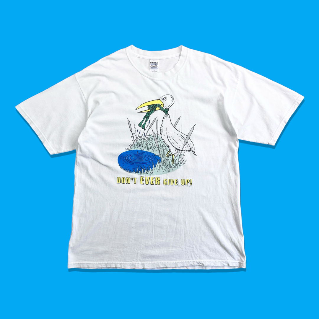 90s GILDAN ヴィンテージTシャツ メッセージ グラフィック イラスト-