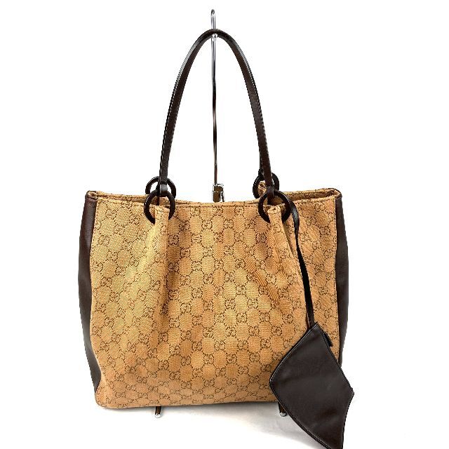 美品 GUCCI トートバッグ ポーチ付 A4可 GGキャンバス レザー ロゴ-