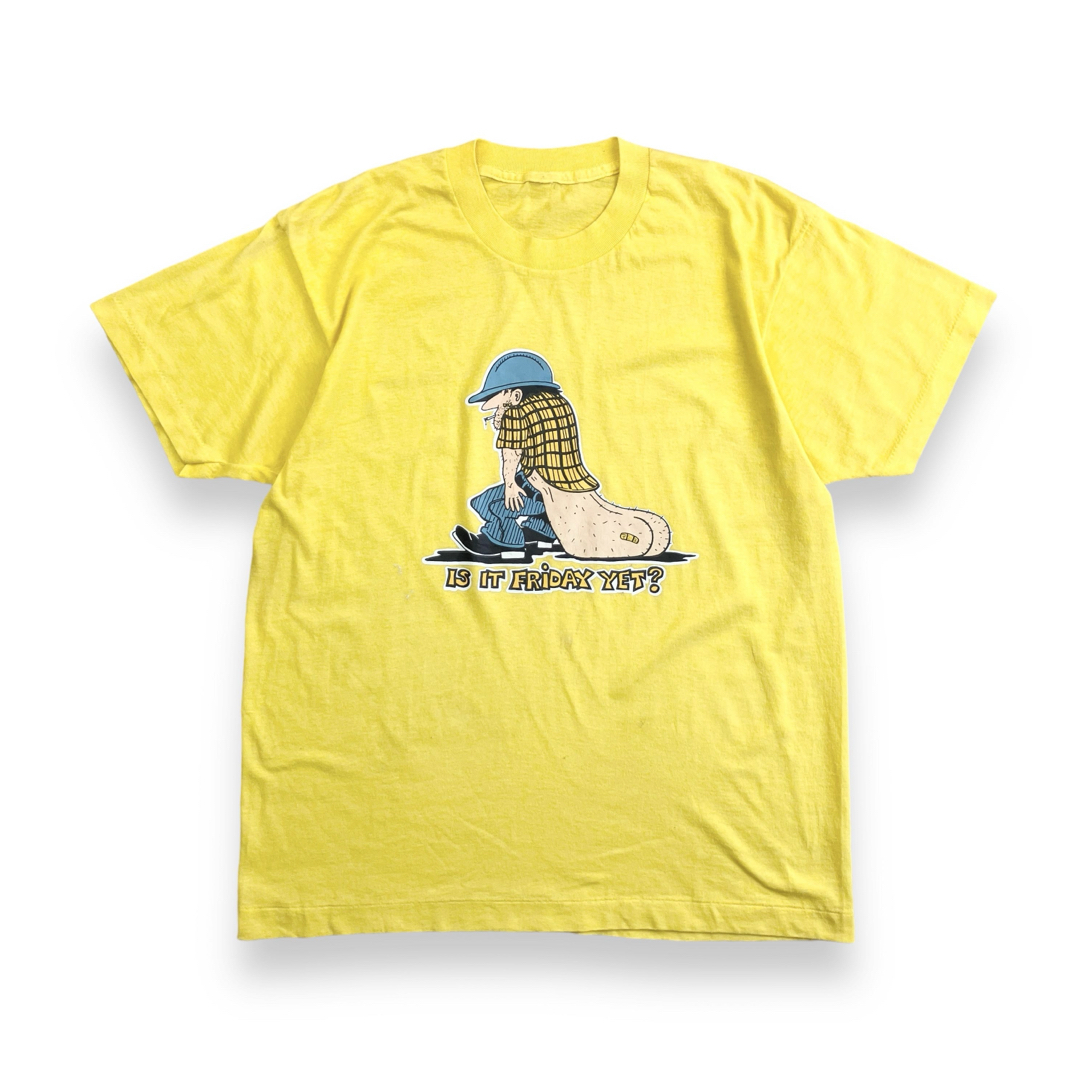 80s 90s ヴィンテージTシャツ　シングルステッチ　イラスト　おしり　黄色 2