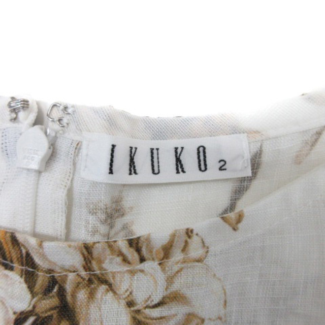 イクコ IKUKO ワンピース 半袖 花柄 リネン 2 ホワイト ベージュ 2