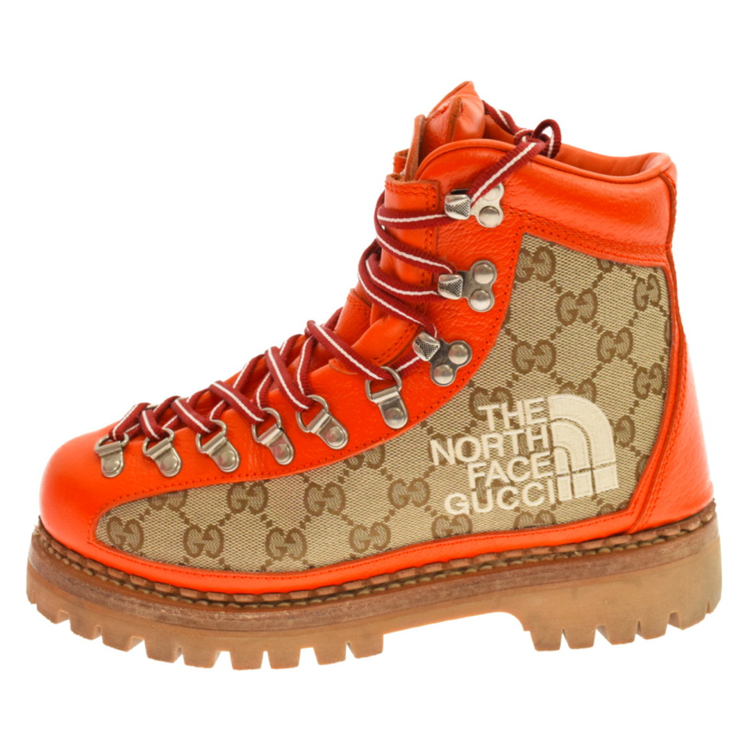 【代引き不可】 679927 Bottines FACE NORTH 21AW×THE グッチ GUCCI - Gucci ザノースフェイス ベージュ/オレンジ トレッキングブーツ エンジニアブーツ 総柄レザーキャンバス GGロゴ ブーツ