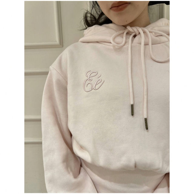 Eé embroidery hoodie onepiece baby pink - ミニワンピース