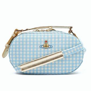 ヴィヴィアンウエストウッド(Vivienne Westwood)のVivienne kathy ギンガムチェックカメラバッグ ブルー(ショルダーバッグ)