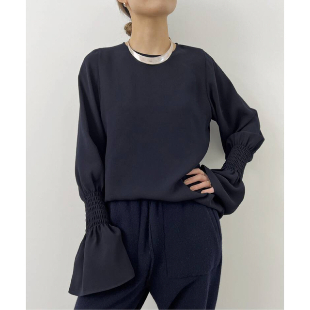 L'Appartement Shirring Blouse ネイビーレディース