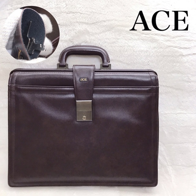 美品 ACE 鍵付き オールレザー ビジネスバッグ ブリーフケース メンズ 茶色