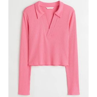 エイチアンドエム(H&M)のH&M    エイチアンドエム　リブニットトップス　長袖　ピンク(ニット/セーター)