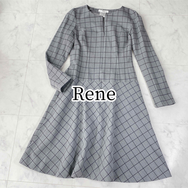 新作 格子 ワンピース Rene チェック 美 上品 大人綺麗め グレー ワンピース