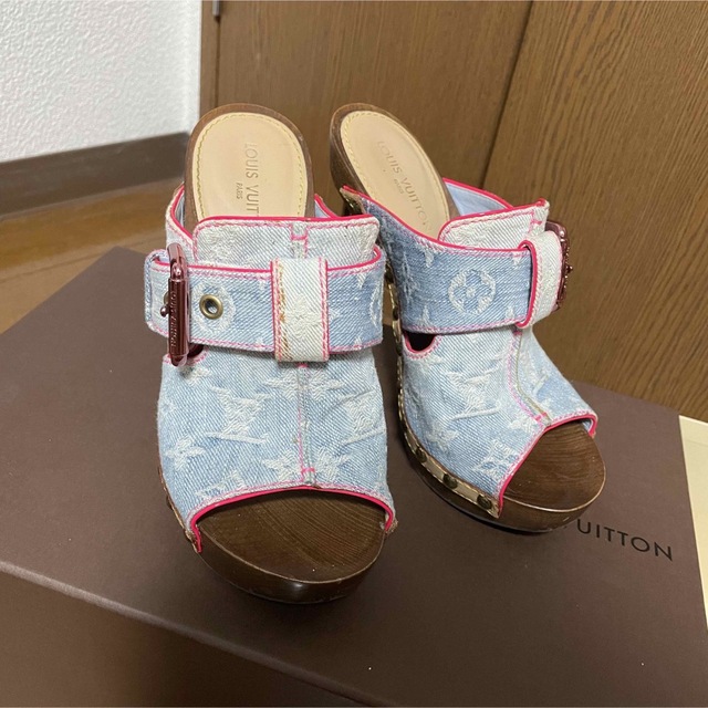 ルイヴィトン LV デニム ピンク ミュール 36