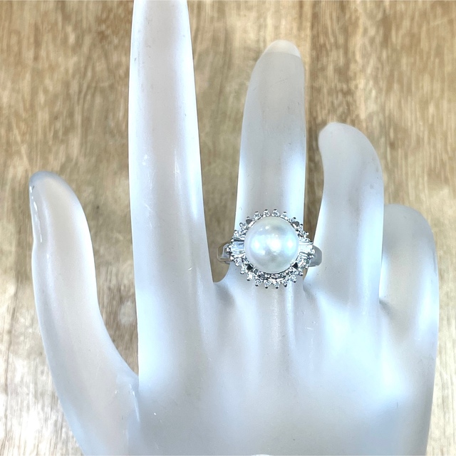 華やか！Pt900 アコヤ真珠 パール ダイヤ リング 7.55g M1303 レディースのアクセサリー(リング(指輪))の商品写真