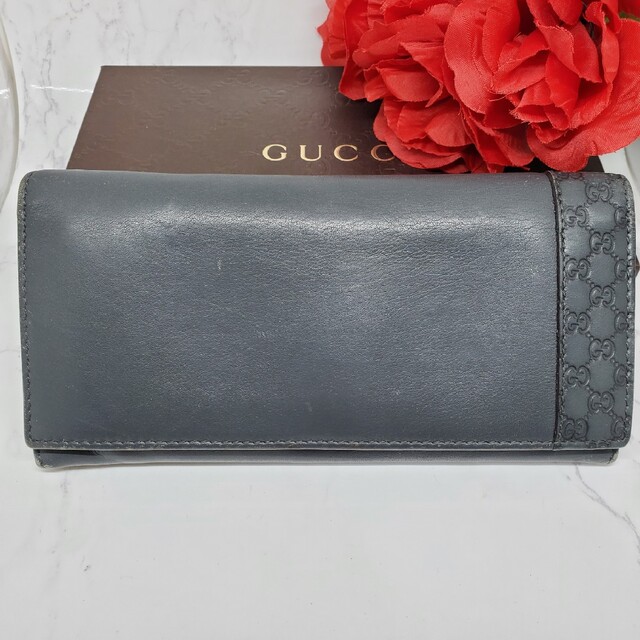 評判は GUCCI グッチ GG マイクロ シマ 長財布 財布 レザー グレー