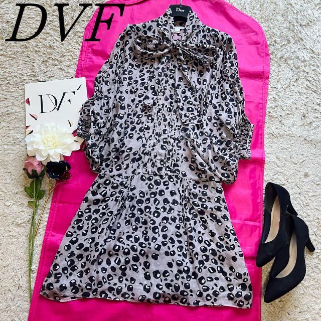 美品】DIANEvonFURSTENBERG リボンタイワンピース 総柄 4-