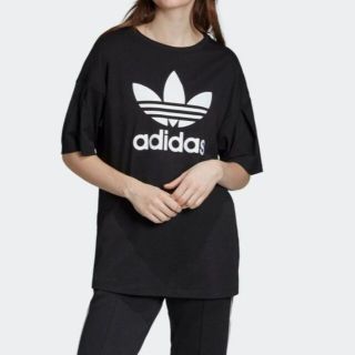 アディダス(adidas)の新品未使用◆(L)アディダスオリジナルス 黒トレフォイル袖プリーツTシャツ(Tシャツ(半袖/袖なし))