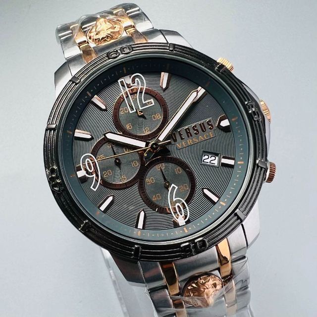 シルバー＆ブラック【新品】ヴェルサス/ヴェルサーチ メンズ クォーツ 腕時計 黒
