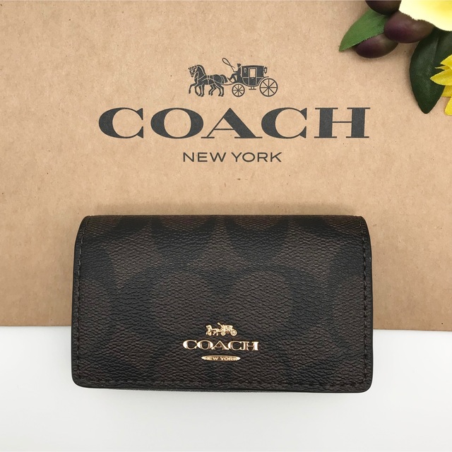 COACH 大人気！ ファイブリング キーケース シグネチャー ブラウン 