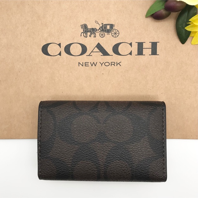 COACH 大人気！！ ファイブリング キーケース シグネチャー ブラウン 新品 1