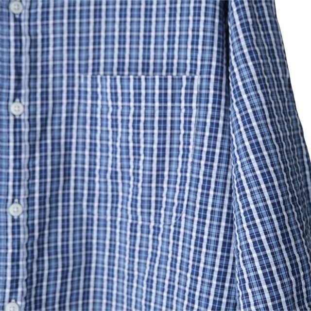 L.L.Bean(エルエルビーン)の00s L.L.Bean Blue Seersucker Check Shirt メンズのトップス(シャツ)の商品写真