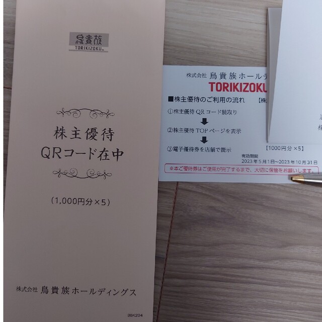 鳥貴族 株主優待 5000円分 QRコード