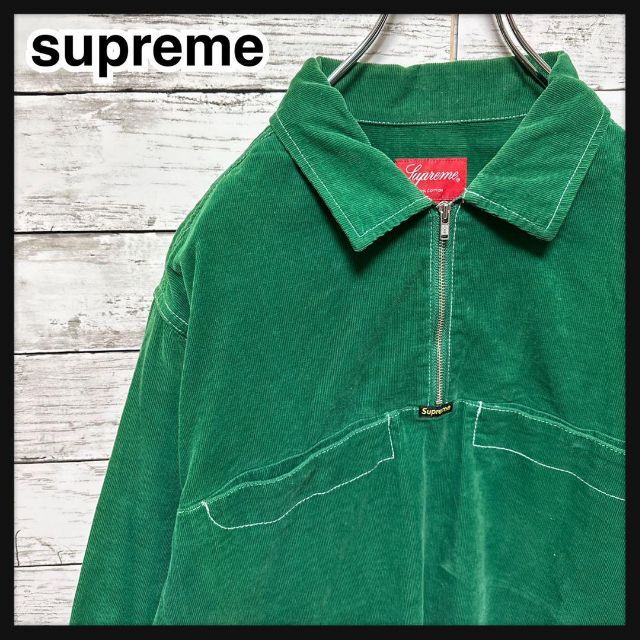 【希少モデル】SUPREME 刺繍ロゴ ハーフジップ ブラック