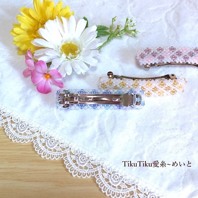 ビーズ の 春夏 バレッタ・Sサイズ / グレー