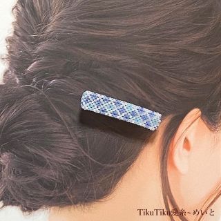 ビーズ の 春夏 バレッタ・Ｓサイズ ／ ブルー(ヘアアクセサリー)