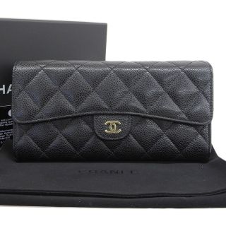 シャネル(CHANEL)の【本物保証】 箱・保・布袋付 新品同様 シャネル CHANEL マトラッセ ホック付長財布 黒 ゴールド金具 ココマーク シール付 31番台 AP0241(財布)