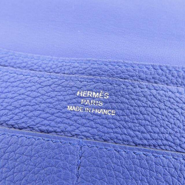 【本物保証】 箱付 超美品 エルメス HERMES ドゴンGM 二つ折り長財布 トリヨンクレマンス ブルーエレクトリック X刻印