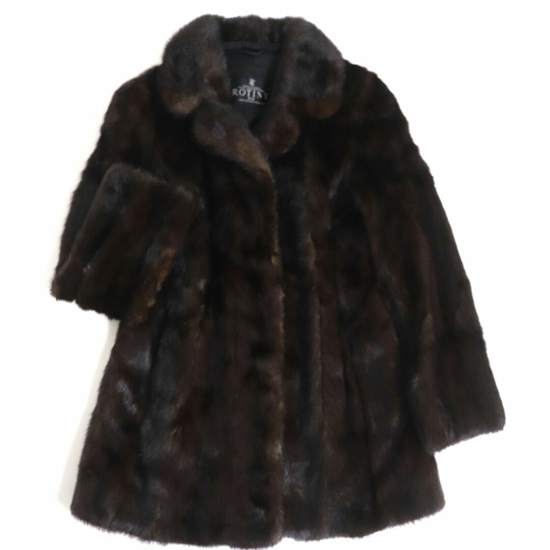 美品▽ROTINY ロティニー MINK ミンク 裏地ロゴ柄 本毛皮コート ダーク