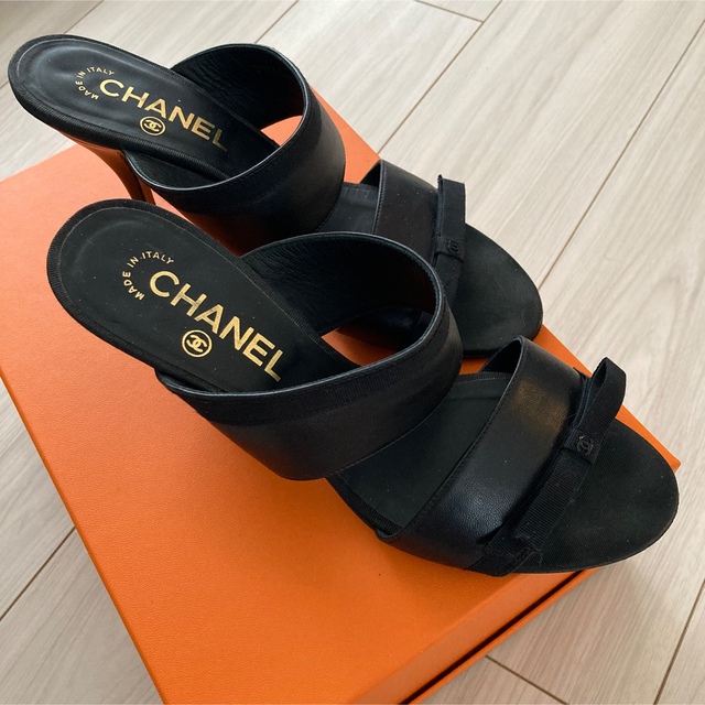 専用CHANEL サンダル リボン ブラック-