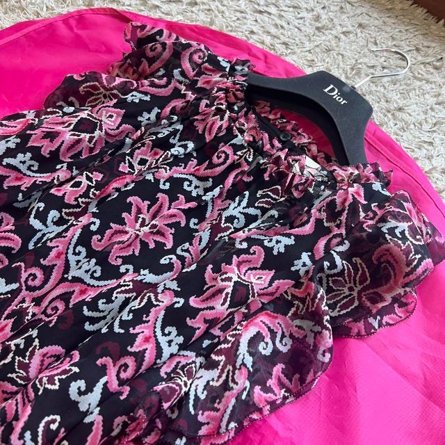 美品】kate spade ロングシフォンワンピース 総柄 フレア 8 L-