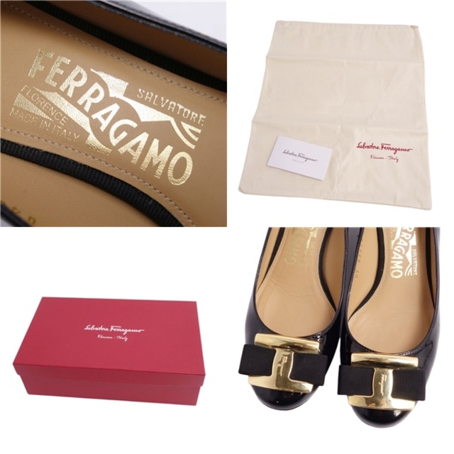 Samantha Kingz(サマンサキングズ)の美品 サルヴァトーレ フェラガモ Salvatore Ferragamo パンプス ヒール ヴァラリボン パテントレザー シューズ レディース 6M(23cm相当) ブラック レディースの靴/シューズ(ハイヒール/パンプス)の商品写真