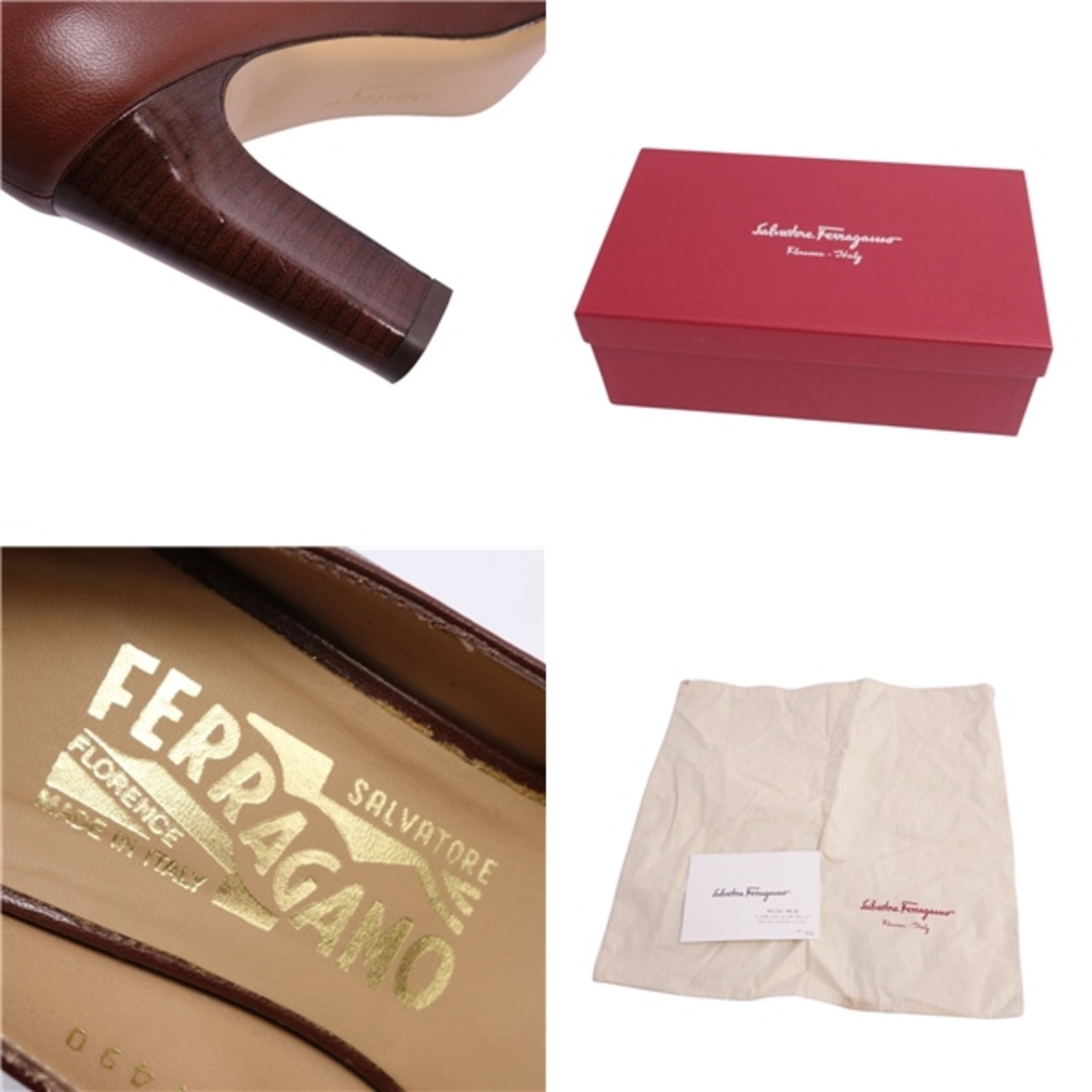 Samantha Kingz(サマンサキングズ)の極美品 サルヴァトーレ フェラガモ Salvatore Ferragamo パンプス ヒール バックル カーフレザー シューズ レディース 6.5C(23.5cm相当) ブラウン レディースの靴/シューズ(ハイヒール/パンプス)の商品写真