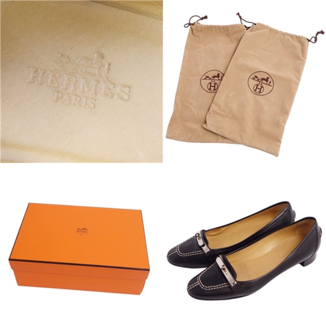 Hermes(エルメス)のエルメス HERMES パンプス フラットパンプス ヒール ケリー金具 カーフレザー シューズ レディース 36.5(23.5cm相当) ブラック レディースの靴/シューズ(ハイヒール/パンプス)の商品写真