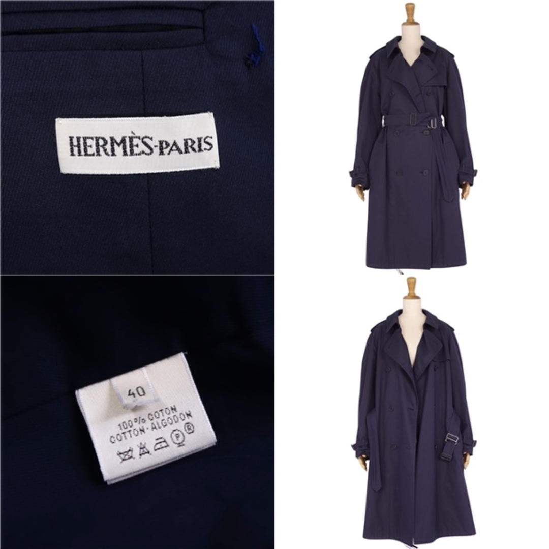 極美品 エルメス HERMES コート マルジェラ期 トレンチコート コットン100％ アウター レディース フランス製 40(M相当) ネイビー