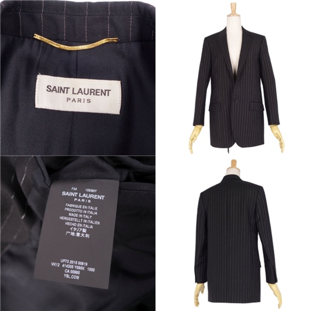 極美品 サンローラン SAINT LAURENT ジャケット テーラードジャケット ストライプ モヘア ウール アウター レディース 34(S相当)  ブラック