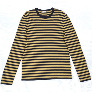 サンローラン(Saint Laurent)の美品 サンローラン パリ ボーダー カットソー ブラック ゴールド Lサイズ(Tシャツ/カットソー(半袖/袖なし))