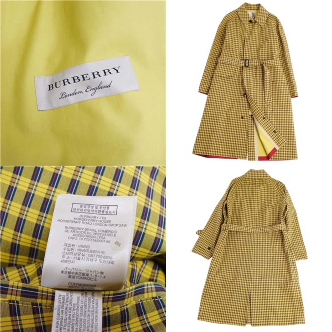 BURBERRY(バーバリー)の極美品 バーバリー BURBERRY コート ゴム引き ステンカラーコート バルマカーンコート メンズ チェック アウター 50(M相当) イエロー メンズのジャケット/アウター(ステンカラーコート)の商品写真