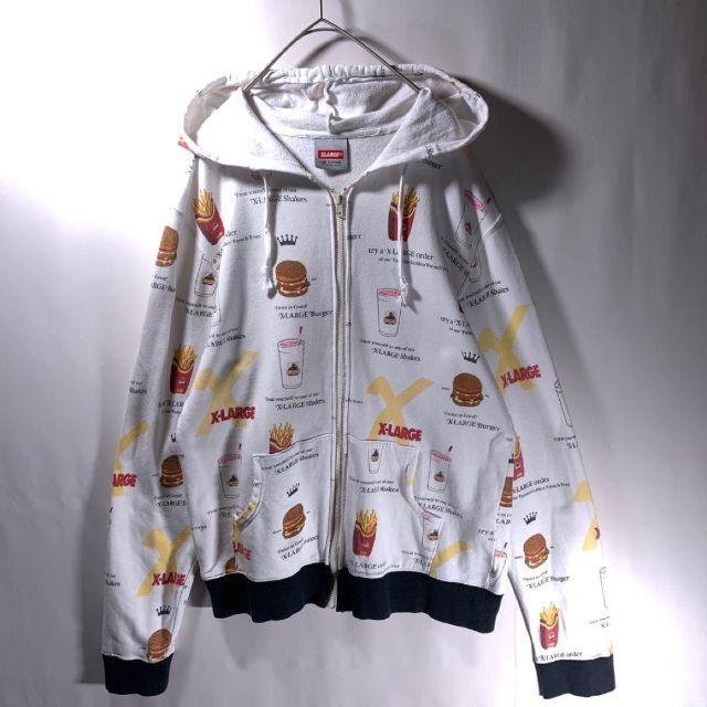 X-LARGE エクストララージ 総柄 ジップ パーカー M 白 マルチカラー