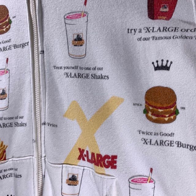 X-LARGE エクストララージ 総柄 ジップ パーカー M 白 マルチカラー