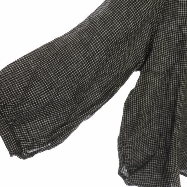 fog linen work(フォグリネンワーク)のフォグリネンワーク ノーカラーチェックシャツ ブラウス リネン 長袖 九分袖 レディースのトップス(シャツ/ブラウス(長袖/七分))の商品写真