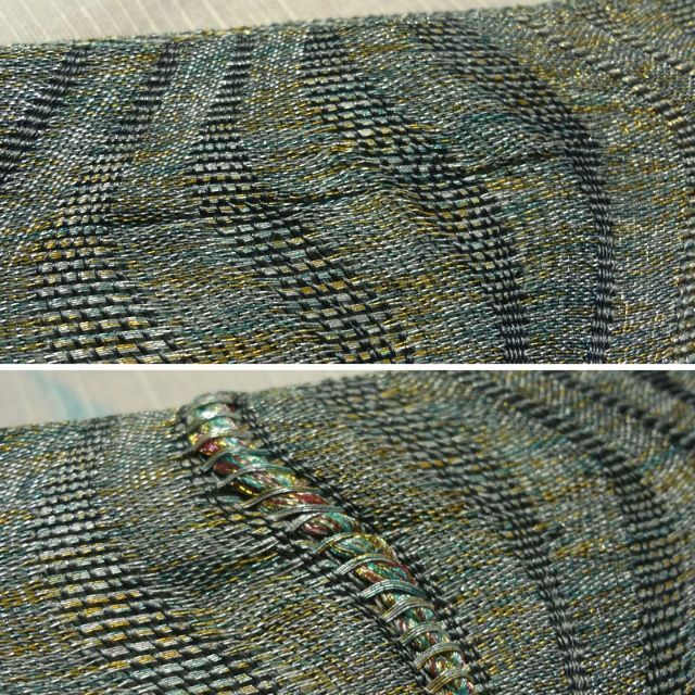 金糸入りグレーのぼかし織りに波線　袋帯 レディースの水着/浴衣(帯)の商品写真