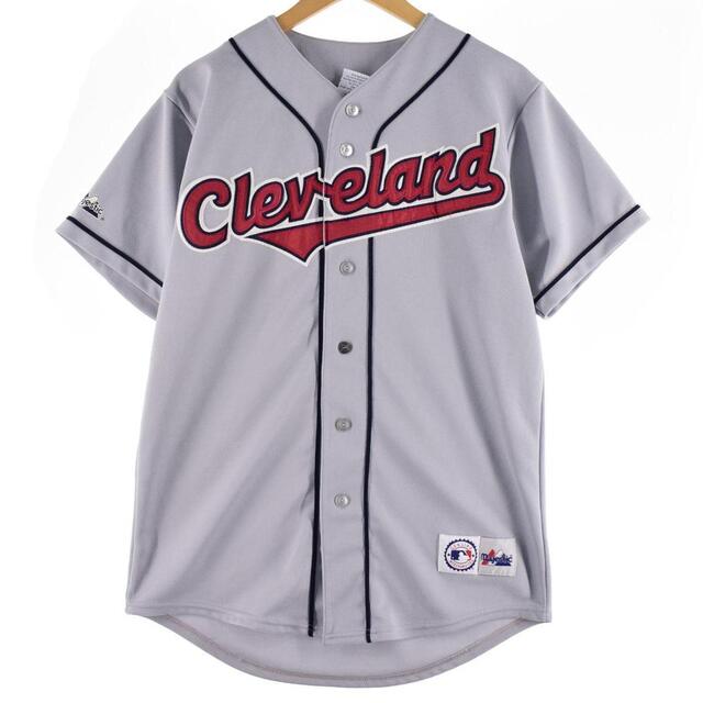 マジェスティック majestic MLB CLEVELAND INDIANS クリーブランドインディアンス ゲームシャツ ベースボールシャツ メンズM /eaa326902