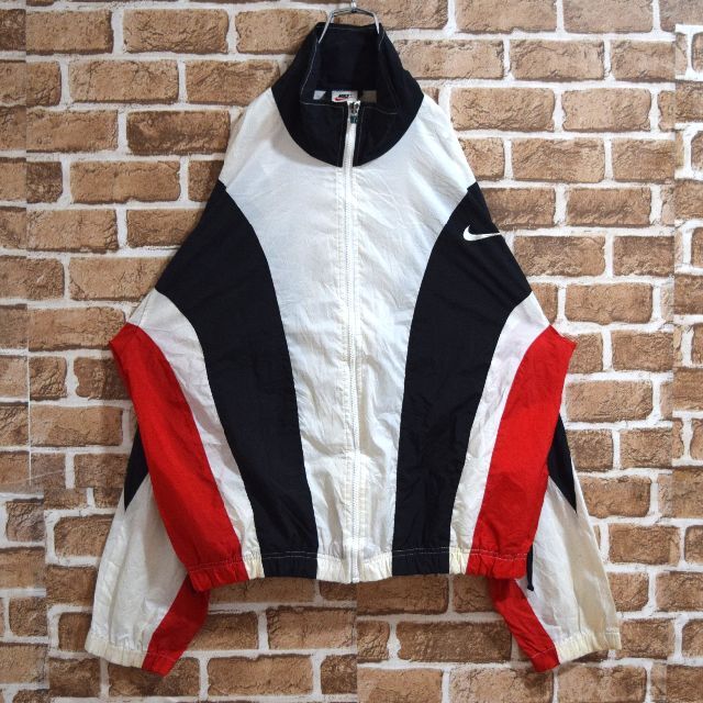 NIKE - 《ナイキ》90s銀タグ 刺繍ロゴ 黒×白×赤 M ナイロンジャケット