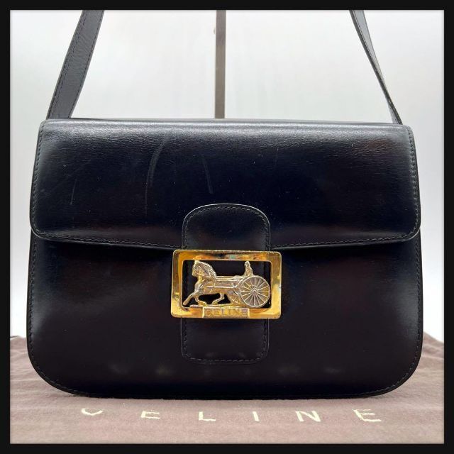 美品】CELINE セリーヌ 馬車 馬車金具 ゴールド金具 ショルダーバッグ-