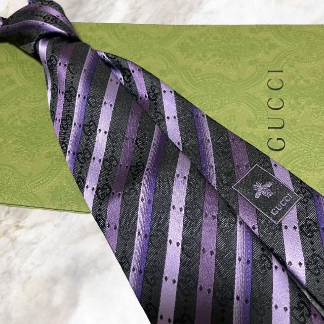 新品未使用】GUCCI グッチ GG柄 シルク100%高級ネクタイ パープル-
