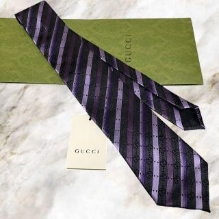 新品未使用】GUCCI グッチ GG柄 シルク100%高級ネクタイ パープル-