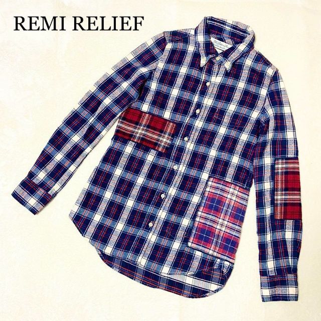 REMI RELIEF(レミレリーフ)のレミレリーフ　シャツ　長袖　チェック　コットン　ボタン　ネイビー レディースのトップス(シャツ/ブラウス(長袖/七分))の商品写真