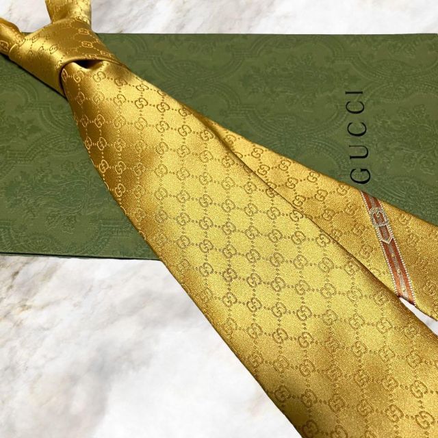 新品未使用】GUCCI グッチ GG柄 シルク100%高級ネクタイ ゴールド-