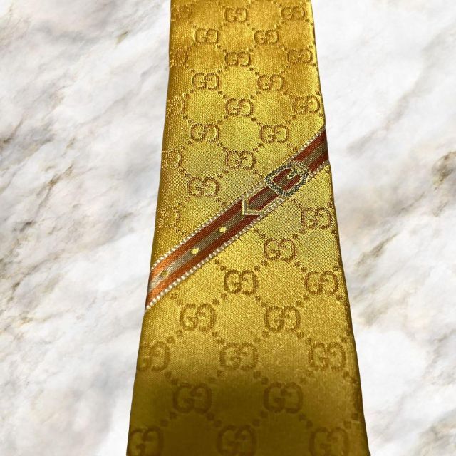 新品未使用】GUCCI グッチ GG柄 シルク100%高級ネクタイ ゴールド-