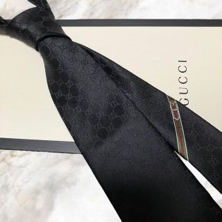 グッチ(Gucci)の【新品未使用】GUCCI グッチ GG柄 シルク100%高級ネクタイ ブラック(ネクタイ)