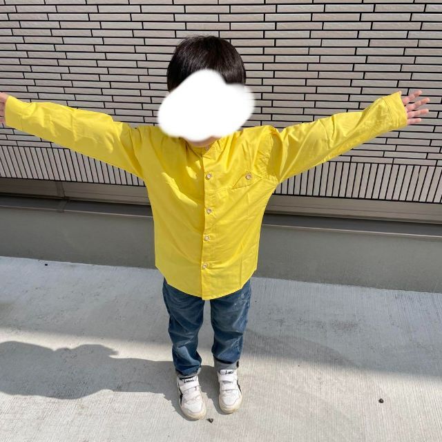 キッズ ノーカラー デザイン シャツ イエロー&ブルー 2枚セット 【130】 キッズ/ベビー/マタニティのキッズ服男の子用(90cm~)(ブラウス)の商品写真